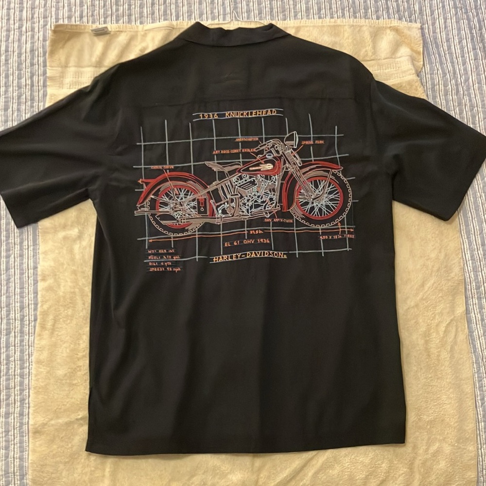Rare vintage, Harley knucklehead embroidered  button down silk shirt mens med.